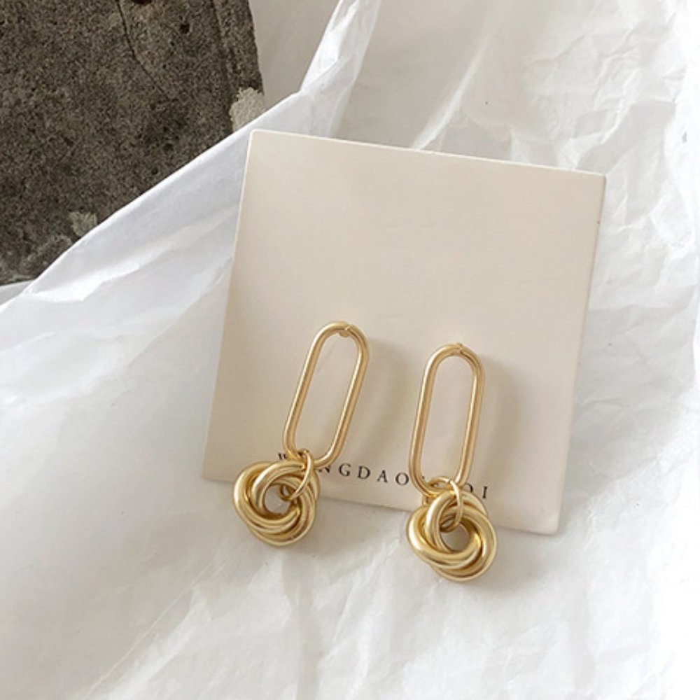 Last one  Matte Gold Geometric Drop Earrings - Picture 2 of 5